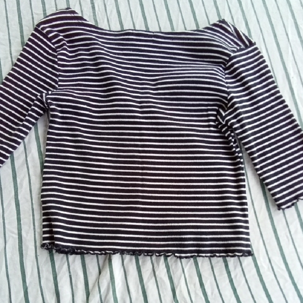 Womans L Wild Fable Black and White Tie Front Crop Blouse - Picture 4 of 4